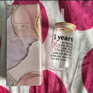 New in box anniversary 5 year dating wedding 16oz glass cup coffee straw couples